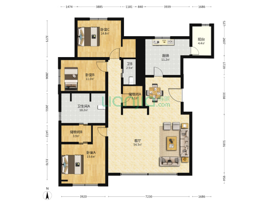 葛洲坝中国府 3室1厅2卫 187平方