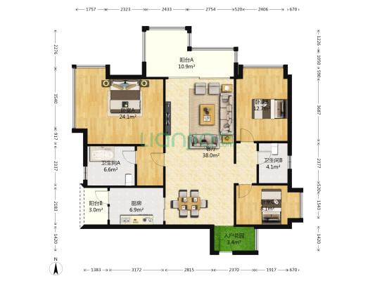 荷兰水乡花语岸 3室1厅2卫 134平方