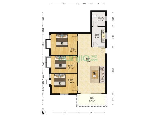 泰兴苑 3室1厅1卫 98平方