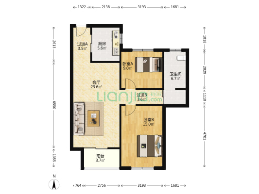 虹东花苑 2室1厅1卫 95平方