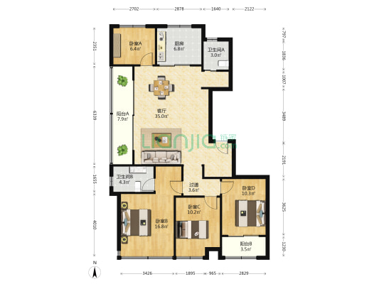 绿城燕语海棠轩 4室1厅2卫 139平方