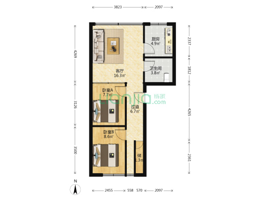 共青团西路53号 2室1厅1卫 65平方