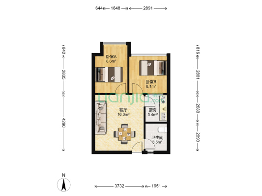 金色港湾 2室1厅1卫 48平方