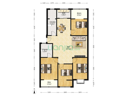 民和公寓 4室2厅2卫 139平方