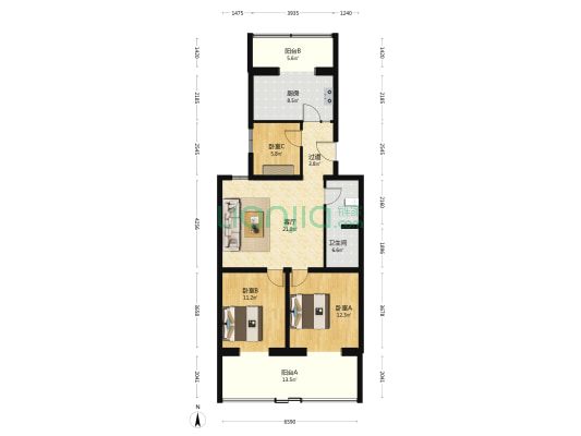 园丁小区北区 3室1厅1卫 103平方