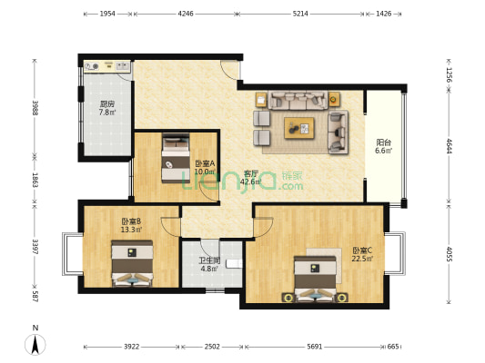 都江森邻香郡 3室1厅1卫 125平方