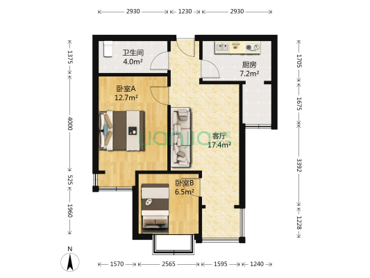 和盛苑 2室1厅1卫 66平方