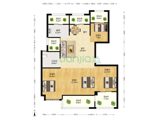 新中花园 4室1厅1卫 125平方