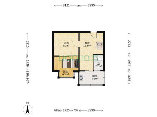 中天馨波苑 1室1厅1卫 39平方