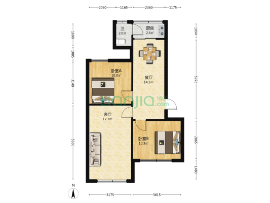 菊花洞路3号 2室2厅1卫 69平方