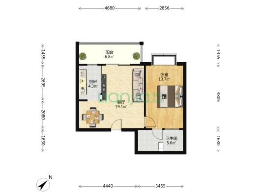 宁海苑 1室1厅1卫 59平方
