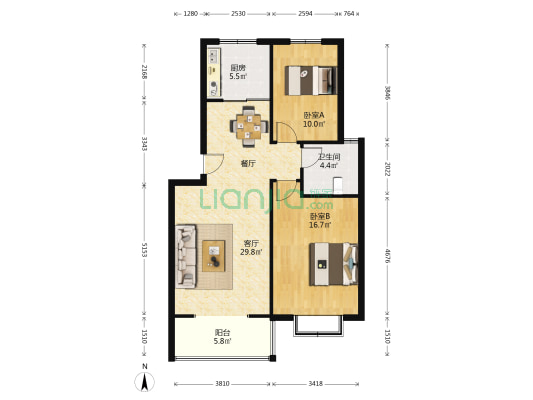 怡海嘉园 2室1厅1卫 88平方