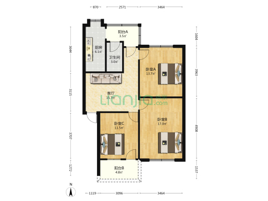 胜利路40号 3室1厅1卫 82平方