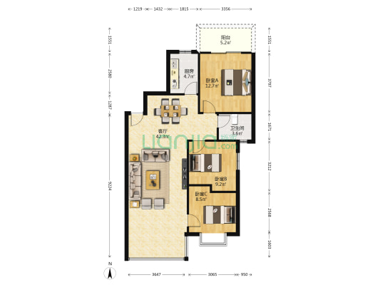 祥庆花园 3室1厅1卫 103平方