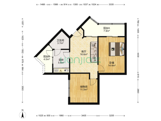 枫林苑 1室1厅1卫 68平方