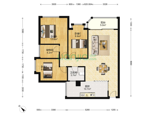 珠海新世界海滨花园 3室1厅1卫 98平方