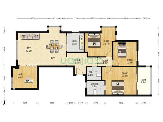 香榭丽舍 4室1厅2卫 148平方