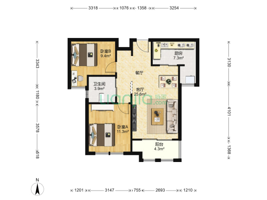 御景龙庭 2室1厅1卫 88平方