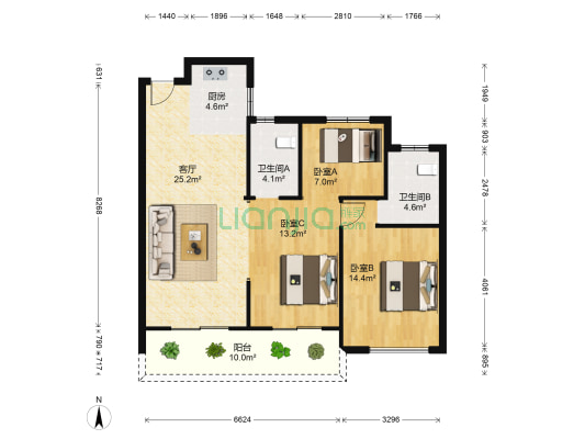 佳源珑府 3室1厅2卫 107平方