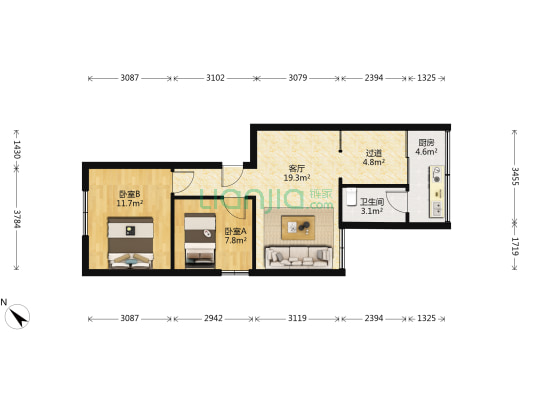 东坛巷38号 2室1厅1卫 65平方