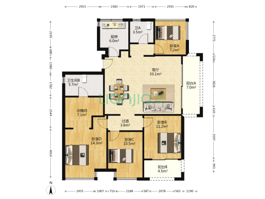君奥名邸 4室1厅2卫 127平方