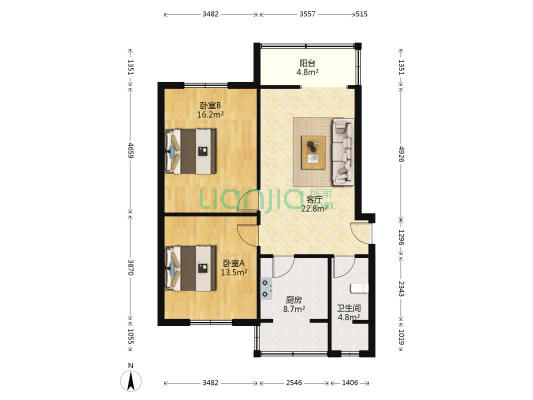 解放西街6号 2室1厅1卫 71平方