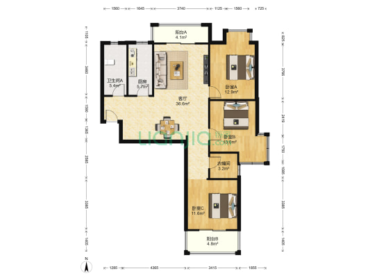 辉阳凤凰城 3室1厅1卫 126平方