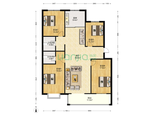 俪和苑 4室1厅2卫 165平方