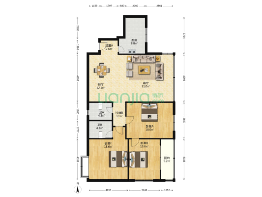 陆都花园 3室2厅2卫 161平方