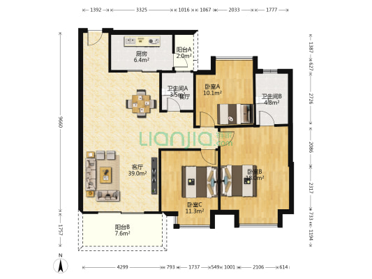 四季名苑 3室1厅2卫 117平方