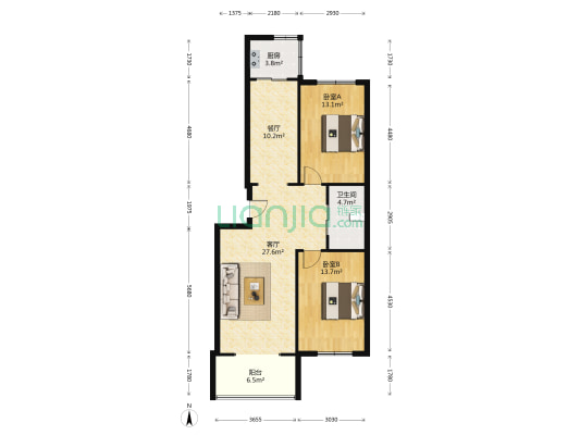 水乡园 2室2厅1卫 93平方