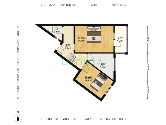 体院北道三号院 2室1厅1卫 39平方