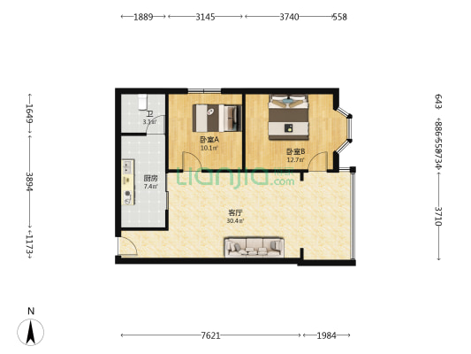 金桂园 2室1厅1卫 78平方