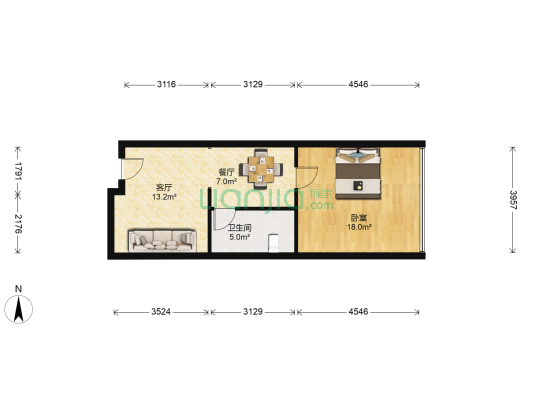港岛银座 1室2厅1卫 59平方