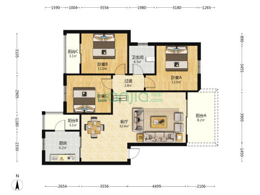 海韵峰景 3室1厅1卫 97平方