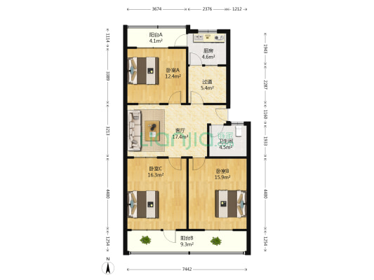 老干部局家属楼 3室1厅1卫 104平方