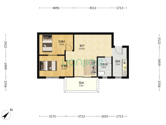 三角花园四美塘小区 2室1厅1卫 71平方