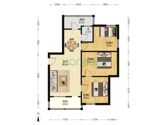 国庆路5号 3室1厅1卫 80平方