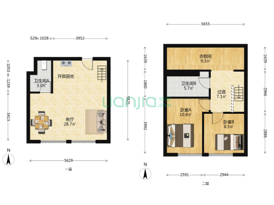 远洋钻石湾时代海 2室1厅2卫 58平方