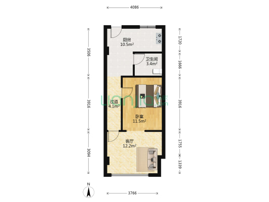 姜山雷孟德 1室1厅1卫 62平方