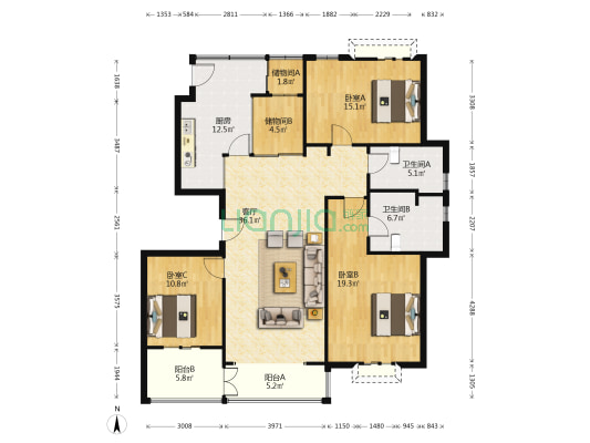 星叶羊山湖花园 3室1厅2卫 142平方