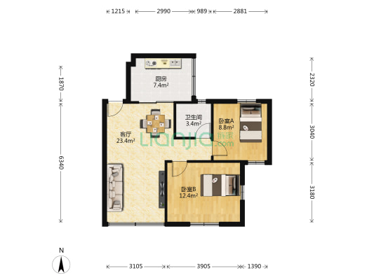 赤岗路89号大院 2室1厅1卫 70平方