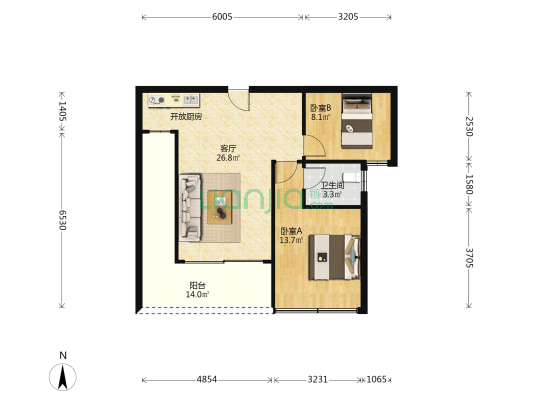 和睦家 2室1厅1卫 76平方