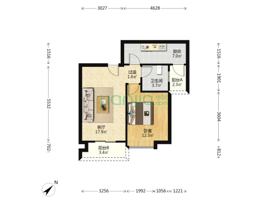 富龙华府 1室1厅1卫 64平方