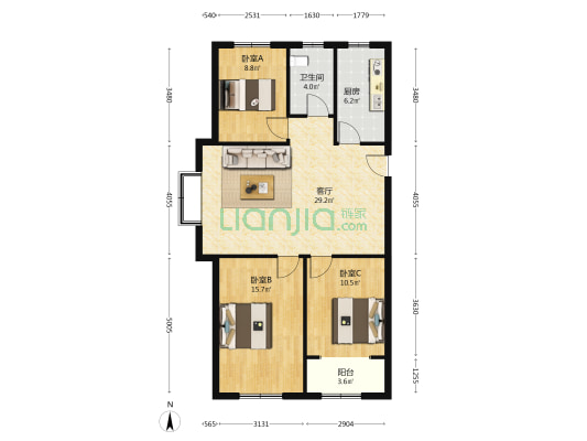 博晨盛园 3室1厅1卫 103平方