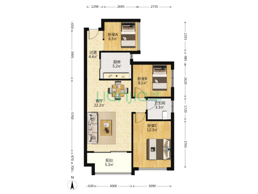 筑梦佳园 3室1厅1卫 77平方