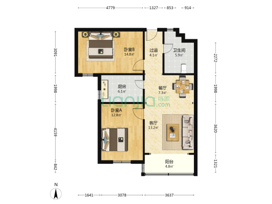 平安龙玺 2室2厅1卫 98平方