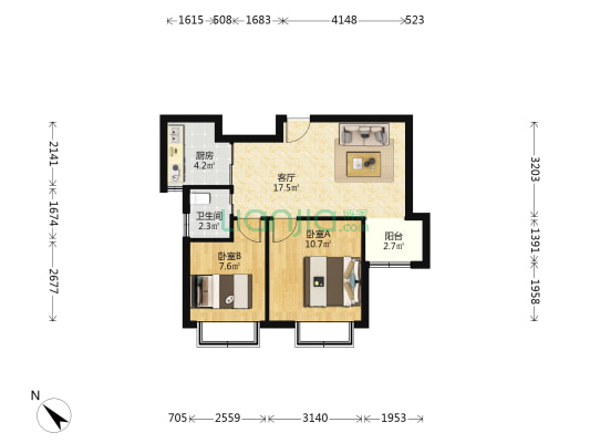 顺东欣苑 2室1厅1卫 64平方