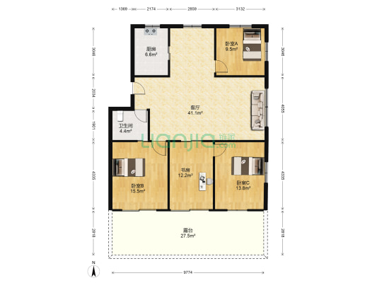 桃源居 4室1厅1卫 127平方