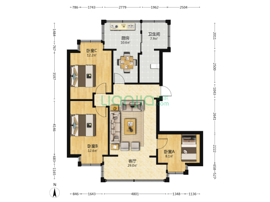科技厅宿舍 3室1厅1卫 64平方